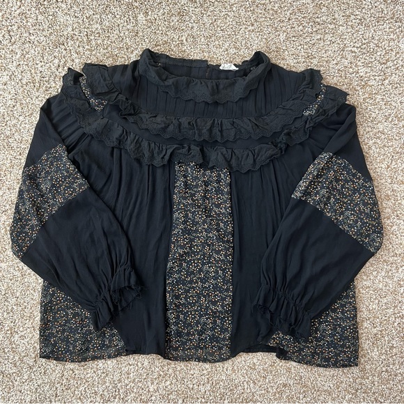 Anthropologie Pol Ruffle Collar Blouse Long Sleeve Black Oversized Size Large - Picture 6 of 11